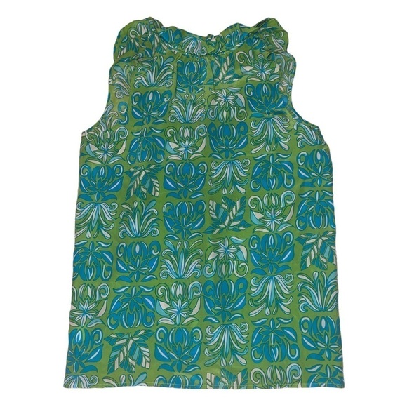 Lilly Pulitzer green blue floral 100% silk ruffle collar blouse women’s size 8 - Picture 2 of 7